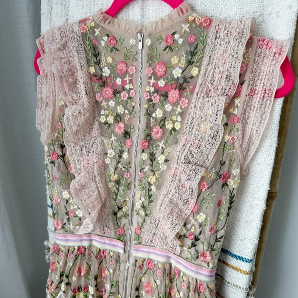 Needle & Thread Lattice Rose Embroidered Frill Sleeveless Mini Dress Women’s 2 - Picture 6 of 15
